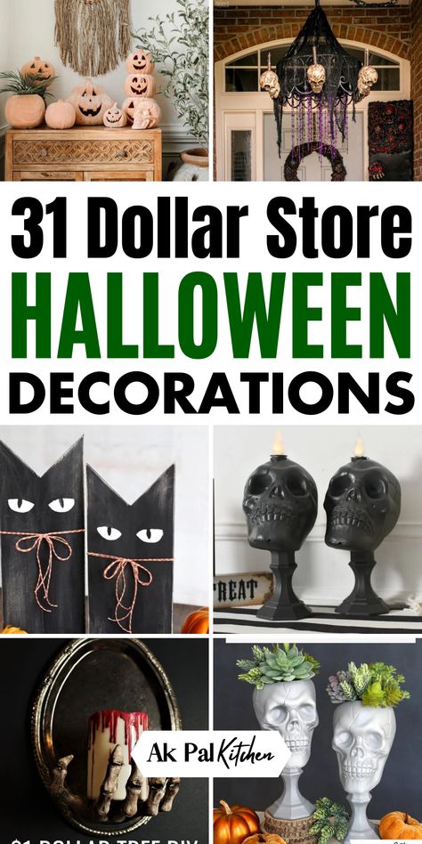 Elevate your Halloween home decorations with our budget-friendly dollar store Halloween decorations. Discover creative, inexpensive Halloween decorating ideas and DIY Halloween crafts that won't break the bank. From DIY Halloween wreaths, table centerpieces, porch signs, and displays to other indoor and outdoor Halloween decorations, you'll find tons of Halloween craft projects for your home. Porche Halloween, Store Halloween Decorations, Dollar Tree Halloween Decor, Dollar Store Halloween Decorations, Halloween Fest, Halloween Decor Diy, Easy Diy Halloween Decorations, Casa Halloween, Dollar Tree Halloween