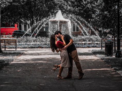 City wedding fountain park fall engagement Engagement Photos Fountain, Fountain Poses, Elegant Engagement Photos, Engagement Announcement Photos, Prom Pics, Announcement Photos, Shoot Poses, Viking Wedding, Anniversary Pictures