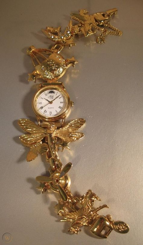 KIRKS FOLLY RARE/EXQUISITE "FLYING FANTASIES CHARM WATCH" W/FRESH BATTERY! LOOK | #1864191564 Vintage And Antique Jewelry Rare, Whimsical Jewelry With Vintage Charm As A Gift, Vintage Gold Collectible Jewelry And Watches, Antique Jewelry Rare, Kirks Folly Watch, Whimsical Gold Vintage Charm Necklace, Vintage Gold Hallmarked Jewelry And Watches, Charm Watch, Kirks Folly Jewelry