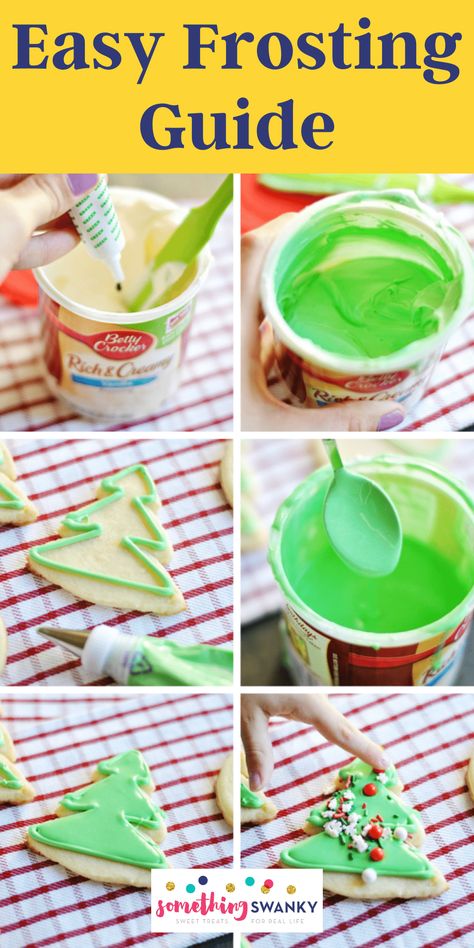 We all know it's really hard to decorate cookies using a can of store-bought frosting. Our years of experience show that you can get better results with a little determination and some cool tips and tricks. Learn it here! Frost Cookies, Fancy Sugar Cookies, Store Bought Icing, Christmas Cookie Frosting, Cookie Icing Recipe, Store Bought Frosting, Easy Frosting, Decorate Cookies, Canned Frosting