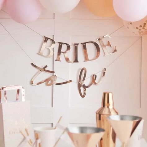 Add some shimmer to your bridal shower with this Rose Gold Bride to Be Party Banner. This shiny banner made from rose gold foil card stock with the wording 'Bride to be' is pre-strung on rose gold twine. Rose Gold Banner, Bachelorette Party Sash, Bride To Be Banner, Hen Party Decorations, Rose Gold Bride, Rose Gold Bridal Shower, Gold Banner, Bride To Be Sash, Bachelorette Party Planning