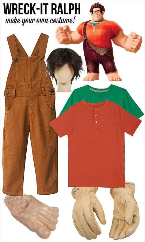 How to Make a DIY Wreck-It Ralph Costume for Halloween Halloween Suit Costumes, Wreck It Ralph Decorations Diy, Easy Male Costumes, Male Halloween Costumes Men, Boys Halloween Costume Ideas, Wreck It Ralph Halloween Costume, Wreck It Ralph Halloween, Costume Ideas For Boys, Easy Disney Costumes