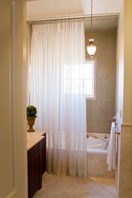 Sheer Shower Curtain - Foter Bathroom Windows In Shower, Bathroom Window Curtains, Window In Shower, Budget Blinds, Custom Shower Curtains, Drapery Panels, Curtain Designs, Custom Curtains, Beautiful Bathrooms