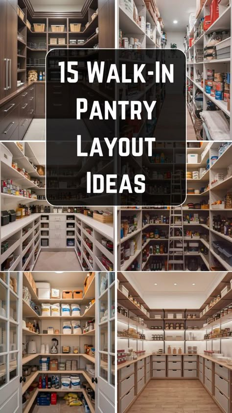 Check out these 15 inspiring walk-in pantry layout ideas that help you maximize storage and create an organized, functional space! Whether you have a small or large pantry, these clever designs will make the most of every inch, with tips on shelving, baskets, and more. Perfect for DIY enthusiasts! Butlers Pantry Shelving Ideas, Small Space Butlers Pantry, Organize Large Pantry, Walk In Butler Pantry Ideas Layout, Inside Pantry Ideas, Walk-in Pantry Design, Butcher Pantry Ideas, 8x10 Pantry Layout, Laundry Pantry Combo Ideas Layout