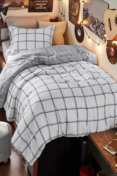 Twin Bed Spreads, White Grid Bedding, Grid Bedding, Twin Bed Covers, Plaid Comforter, Twin Size Comforter, Fluffy Comforter, Twin Bed Sheets