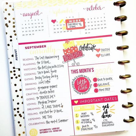 @meandmybigideas September #currently page <3!! Love, love, love the bright, fun colors. #mambi #thehappyplanner #stickercake Currently Page Ideas, Happy Planners, Happy Planner Layout, Washi Tape Planner, Mini Happy Planner, Filofax Planners, Agenda Planner, Planner Printables, Planner Binder