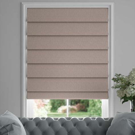 Brown Blinds For Windows, Roman Curtains Bedroom, Beige Roman Blinds, Blinds For Windows Living Rooms, Roman Curtains, Cordless Roman Shades, Select Blinds, Flat Roman Shade, House Trim