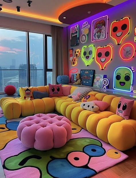 Modern Quirky Living Room, Bedroom In Living Room Ideas, Fun Living Room Ideas, Creative Living Room Ideas, Fun Living Room, Girly Apartments, Girly Apartment Decor, Dream Apartment Decor, Future Apartment Decor