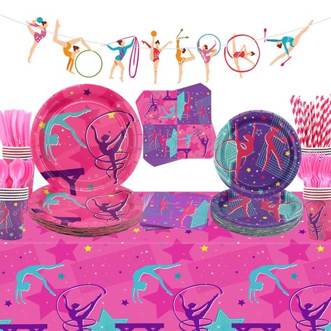 PRICES MAY VARY. Gymnastics Birthday Party Decorations: Planning a fun and lively gymnastics-themed party which includes a gymnastics theme banner, 20 x 9" plates, 20 x 7" plates, 20 x napkins, 20 x cups, 20 x straws, 20 x knives, 20 x forks, 20 x spoons, and 1 x tablecloth. She will be surprised and impressed with your unique party. Material: The gymnastics banner, and tableware are made of quality paper, You can trust that they are safe and reliable for your party's needs. Eye-catching Design: Gymnastic Birthday Party Ideas, Gymnastics Birthday Party Decorations, Gymnastics Party Decorations, Gymnastics Theme Party, Gymnastics Theme Birthday Party, Cheerleader Party, Gymnastics Birthday Party, Cheerleading Party, Gymnast Birthday Party