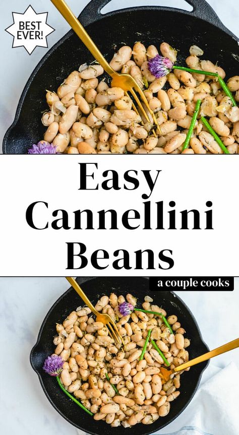 Make cannellini beans into a tasty side dish with this easy recipe! It's packed with Mediterranean flavor and plant-based protein. #cannellinibeans #cannellini #beans #beanrecipe #5minuterecipe #quickdinner #fast #easy #healthy Easy Cannellini Bean Recipes, Canneli Bean Recipes, Potluck Sides, Bean Protocol, Roasted Eggplant Pasta, Dry Beans Recipe, Cannellini Beans Recipes, Cannellini Bean, Italian Diet