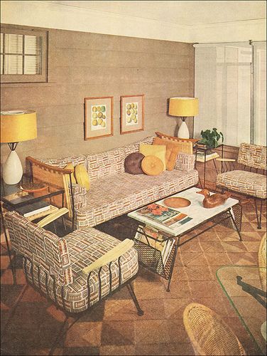 1953 Sun Porch by American Vintage Home, via Flickr 50s Interior, Retro Rooms, American Living Room, 1950s Decor, Sun Porch, Vintage Interior Design, Mid Century Living, Mid Century Living Room, Casa Vintage