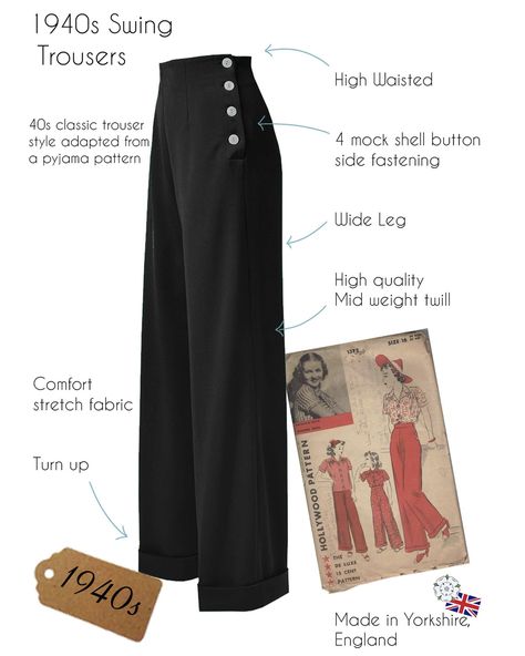 1940s Swing Trousers - Wine – House of Foxy 1940s Pants Pattern, 1940s Trousers Women, 40s Inspired Outfits, Vintage 40s Fashion, 1940’s Outfits, 40s Fashion 1940s Style, Vintage Trousers Women, 1940s Pants, 40s Mode