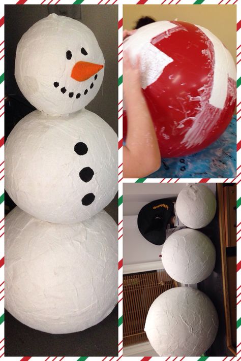 DIY Christmas Snowman craft. Made using giant balloons from eBay (punch balloons will also work) covered in mod rock/plaster of Paris/ paper mâché. Glued together with glue gun and painted. He was massive! About 5 ft but you could do a miniature one, maybe with water balloons? Diy Christmas Snowman, Southern Home Decor, Diy Christmas Decor Ideas, Diy Christmas Decor, Craft Christmas, Diy Snowman, Simple Wedding Hairstyles, Cosy Christmas, Ideas Craft