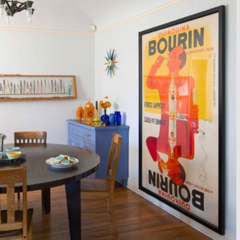 Our 1936 Quinquina Bourin found a home. Available in store. London Room, Dining Room Pictures, Los Angeles Vintage, Eclectic Dining Room, Dining Inspiration, Custom Cabinet, Apartment Art, Vintage Poster Design, Dining Room Ideas