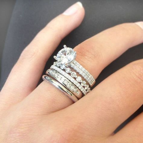 Solitaire engagement rings | #Ritani Wedding and Engagement Rings Wedding Ring Stack, خواتم خطوبة, Stackable Engagement Ring, Infinity Engagement Ring, Stacked Wedding Rings, Couple Wedding Rings, Ring Trends, White Gold Wedding Bands, Ring Stack