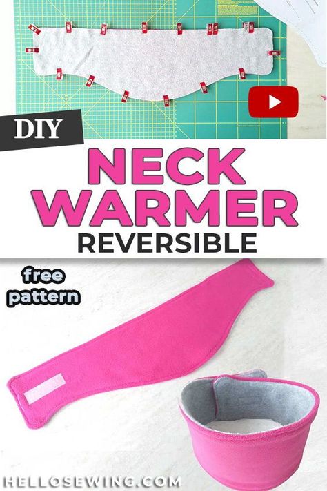 Learn how to sew a neck warmer with this easy step by step tutorial. Follow the video and download the free pattern to whip up the soft and cozy neck warmer in just 10 minutes! Gaiters Pattern How To Make, Neck Warmers Pattern Sewing, Rice Neck Warmer Diy, Fleece Neck Warmer Pattern, Neck Warmer Pattern Sewing, Diy Neck Warmer, Fleece Scarf Pattern, Diy Cowl, Hello Sewing