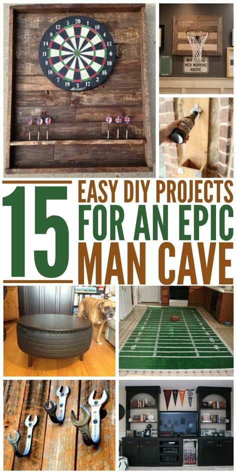 While the farmhouse look is very in right now, the style doesn't necessarily appeal to men and definitely has no place in a man cave. Check out these awesome man cave decoration ideas that would make any guy feel at home! Cave Diy, Acnh Basement, Bar In Casa, Ultimate Man Cave, Kids Basement, Man Cave Basement, Man Cave Home Bar, Man Room, Diy Simple