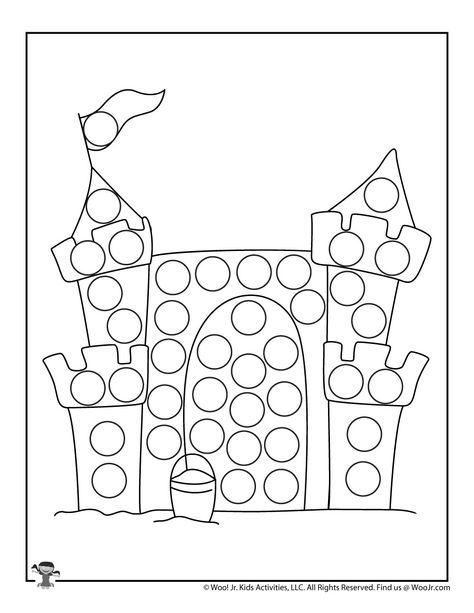 Sand Castle Coloring Page, Sand Castle Craft Preschool, Castle Activities For Preschool, Breaker Rock Beach Vbs 2024 Color Sheets, Sand Castle Craft, Castle Activities, Sand Art For Kids, Dot Coloring Pages, Vbs Ocean Theme