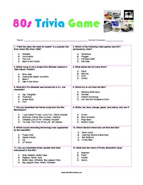 80s Party Games Adults, 80s Trivia, Quiz Ideas, Laurel Park, 80s Birthday, 80s Party Decorations, Activity Calendar, 80s Birthday Parties, Trip Games