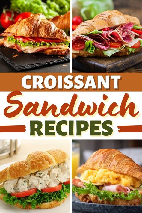 jazz up your sandwich game with these croissant sandwich recipes! From BLTs to ham and Swiss to chicken salad, everything tastes better on a buttery croissant. Croissant Recipe Sandwich, Chicken Crossiant Sandwich, Crossaints Sandwich Recipes, Croissants Sandwiches Ideas, Sandwiches On Croissants, Croissant Sandwiches Lunch, Croissant Sandwich Party Tray, Rotisserie Chicken Croissant Sandwich, Small Croissant Sandwiches