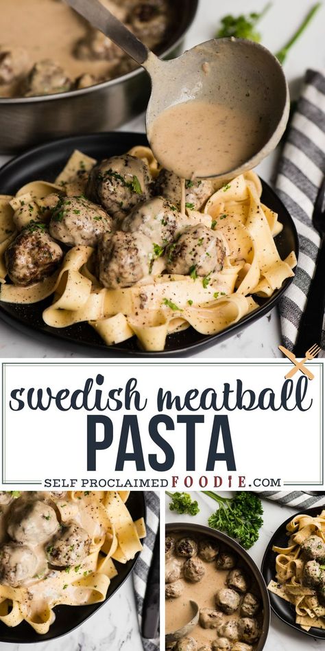 Beef Swedish Meatballs, Swedish Meatball Pasta Recipe, Swedish Meatball Pasta, Meatball Pasta Recipes, Meatball Sauce, Meatball Pasta, Pasta Casera, Cream Sauce Recipes, Cooked Pasta