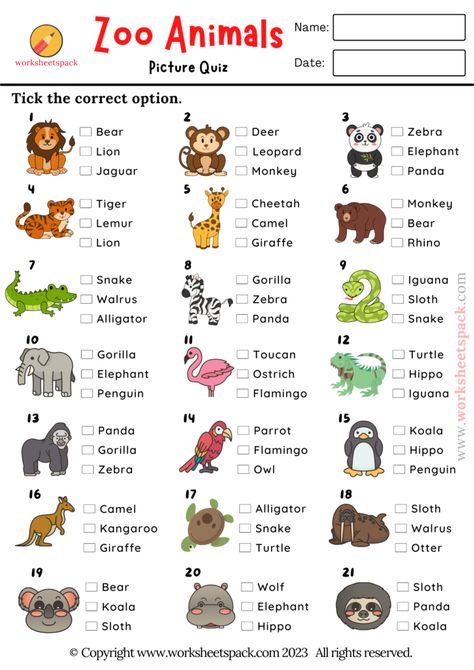 Animal Quiz, Free Printable Animal Picture Test - worksheetspack Animal English Worksheet, Animals Around The World Activities, Worksheet Animals For Kids, English Test For Kids, Animal Worksheets For Kids, English For Kindergarten, Animals Activities For Kids, Printable Animal Pictures, English Animals