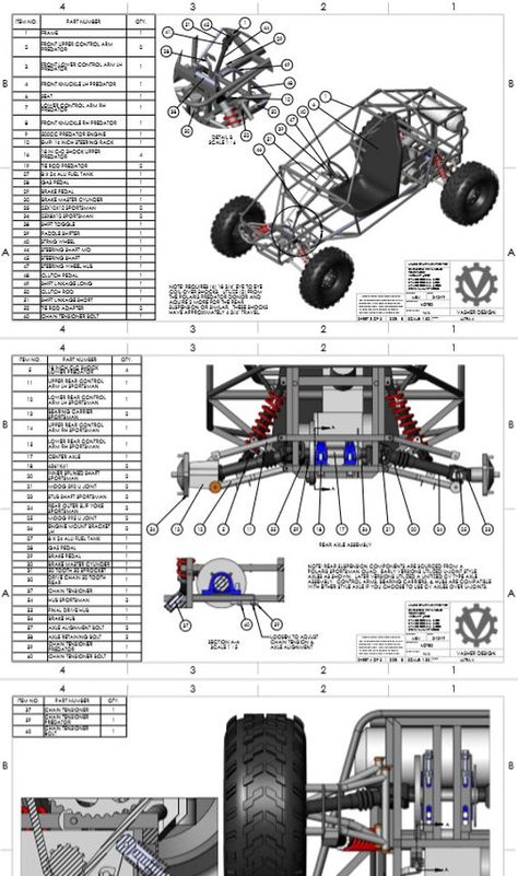 "Build your own extreme off-road long-travel buggy. Plans are based on Polaris donor parts. The plans are complete and include a BOM (bill of materials) with sourcing recommendations. These plans include 2 design variations, the Mark I and the Mark II. The Mark I plans utilize Polaris Sportsman rear axles with 8\" of travel while the Mark II plans utilize Polaris Razor rear axles with 16\" of travel. Plans are designed around the Polaris Predator 500cc engine. If you wish to use a different donor motor some customization of the plans will be needed." Diy Off Road Go Kart, Off Road Buggy Plans, Off Road Buggy Plans 4x4, Buggy Design, Go Kart Off Road, Kite Buggy, Go Kart Frame Plans, Mini Trucks 4x4, Go Kart Frame