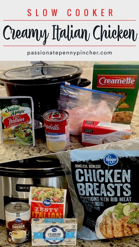 Crockpot Dinner With Frozen Chicken, Slow Cooker Creamy Italian Chicken, Crockpot Chicken Recipes Italian Dressing, Crockpot Chicken Recipes With Italian Dressing, Passionate Penny Pincher Slow Cooker Recipes, Crockpot Chicken With Italian Packet, Frozen Chicken Crock Pot Meals, 4 Ingredient Crockpot Chicken, Crockpot Chicken Italian Dressing Packet