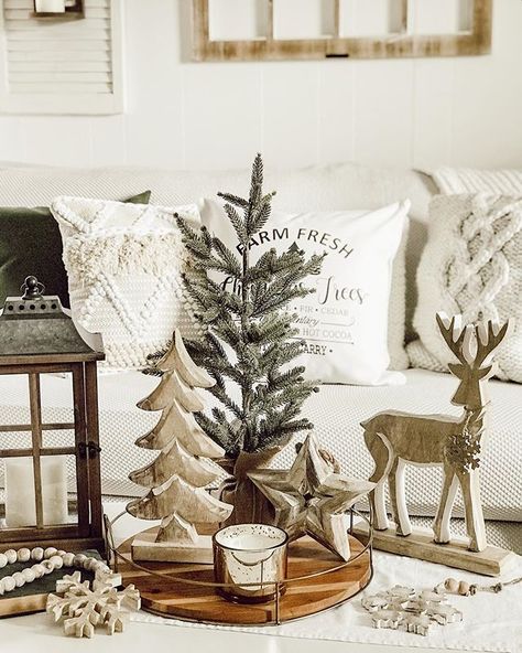 Winter Home Decor Table - No time to search for the items you're looking for? Check out Amazon.com now! Winter Themed Home Decor, Family Style Christmas Dinner Table, Christmas Coffee Table Centerpieces Living Rooms, Christmas Decor On Coffee Table, Coffee Table Tray Christmas Decor, Neutral Christmas Centerpiece, Christmas Living Room Table Decor, Christmas Decor Ideas Coffee Table, Christmas Decor For Coffee Tables