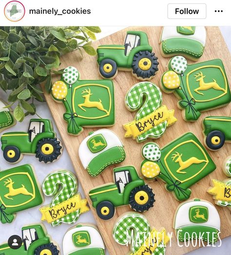 First Birthday Boy Tractor Theme, Tractor Birthday Cookies, Oh Deere Tractor Party, Tractor 1st Birthday Party, Tractor Theme 2nd Birthday Party, Tractor First Birthday Party, Tractor Sugar Cookies, Tractor 2nd Birthday Party, John Deere First Birthday