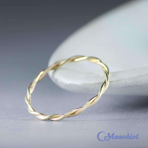 Twisted 14 K Gold Narrow Women's Wedding Band | Moonkist Designs Gold Twist Ring, Handmade Wedding Band, Twist Wedding Band, Delicate Engagement Ring, Twisted Band, Twist Ring, Gold Ring Stack, Eternity Wedding Band, Womens Wedding Bands