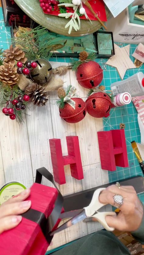 Dollar Tree tumble block (Jenga block) HO HO sign | This was a fun project. Thanks to The Crafty Shopper on YouTube for the instructions. Go check her out. xo Billie | By Made Bayou | Facebook Dollar Tree Jenga Block Crafts Christmas, Diy Jenga Blocks Ideas, Jenga Blocks, Diy Blocks, Bows Diy Ribbon, Dollar Tree Christmas, Block Craft, Diy Ribbon, Dollar Tree Crafts