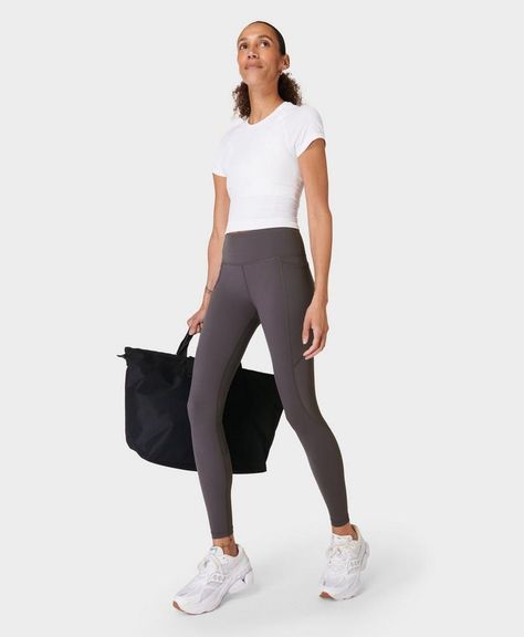 Our new multi-sport leggings with flattering panel details . Our bestselling Power fabric is sweat-wicking, quick-drying and super stretchy. Sculpting shape with feminine mesh panels for added breathability. Two side slip pockets and a back zip pocket. Internal adjustable drawcord. Inseam length: 68cm / 27” . Model wears size S and is 178cm/5'10" tall. Style Code: SB9549Colour: Urban Grey Mesh Gym Leggings, Mesh Workout Leggings, Tall Leggings, Swim Pants, Sport Leggings, Gym Leggings, Short Leggings, Grey Women, Sports Leggings