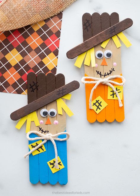 Popsicle Stick Scarecrow Craft for Kids Popsicle Stick Scarecrow, Scarecrow Crafts, Fall Arts And Crafts, Popsicle Crafts, Thanksgiving Crafts For Kids, Crafts For Seniors, Aktivitas Montessori, Popsicle Stick Crafts, Daycare Crafts