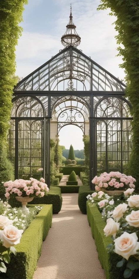 Formal Garden Design Ideas, Chateau Garden French, French Rose Garden, French Chateau Garden, French Greenhouse, Elegant Greenhouse, Chic Greenhouse, Chateau Garden, French Formal Garden