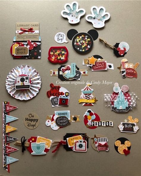 Disney Embellishments, 2022 Scrapbook, Disney Mini Album, Trip Scrapbook, Handmade Embellishments, Embellishment Ideas, Scrapbook Embellishments Diy, Disney Layouts, Idee Cricut