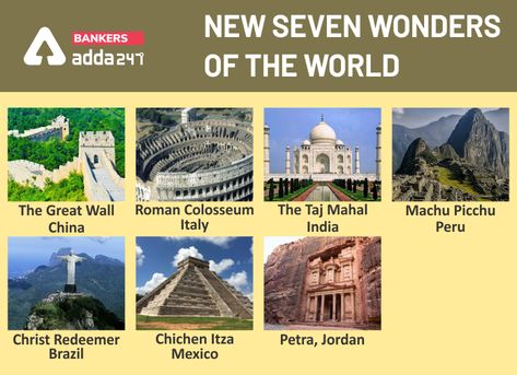 New Seven Wonders of the World World Name, World History Facts, List Of Presidents, 7 Wonders Of The World, New Seven Wonders, Seven Wonders Of The World, Christ The Redeemer Statue, Gardens Of Babylon, Mayan Cities