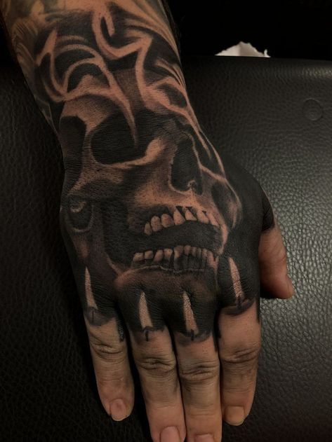 Skull Hand Sleeve Tattoo, Skull Tattoos Hand Men, Skull Hand Tattoos For Guys Men, Skull Tattoo Hand Men, Skull Throat Tattoo, Skull On Hand Tattoo, Skull Hand Tattoo Design, Cover Up Hand Tattoos, Skull Tattoos Hand