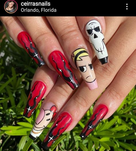 Bandana Nails, Cartoon Nail Designs, Character Nails, Oval Nails Designs, Velvet Nails, Home Nail Salon, Halloween Acrylic Nails, Nails Fun, Edgy Nails