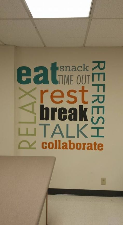 Employee Break Room Ideas, Break Room Ideas, Employee Break Room, Teachers Lounge Decor, Break Room Decor, Teachers Lounge Makeover, Canteen Design, Meja Nakas, Staff Lounge