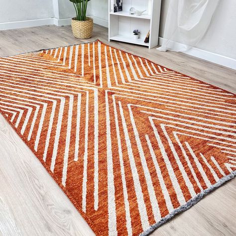 Orange Cream Washable Geometric Rugs for Living Room Bedroom Kitchen Dining Burnt Orange Boho Decor Rug Large Aesthetic 8x10 9x12 Cotton - Etsy Burnt Orange Living Room, Geometric Rugs, Living Room Area Rug, Living Room Orange, Laundry Room Rugs, Carpet Cleaning Company, Rugs For Living Room, Cotton Area Rug, White Living Room