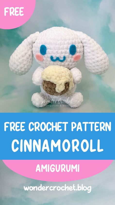 Cinnamoroll Crochet Plushie, Cinnamonroll Sanrio Crochet Pattern, Sanrio Cinnamoroll Crochet Pattern, How To Crochet Cinnamoroll, Cinnamon Roll Crochet Pattern Sanrio, Beginner Crochet Projects Amigurumi, Cinnamoroll Amigurumi Free Pattern, Crochet Cinnamon Roll Sanrio Free Pattern, Sanrio Characters Crochet