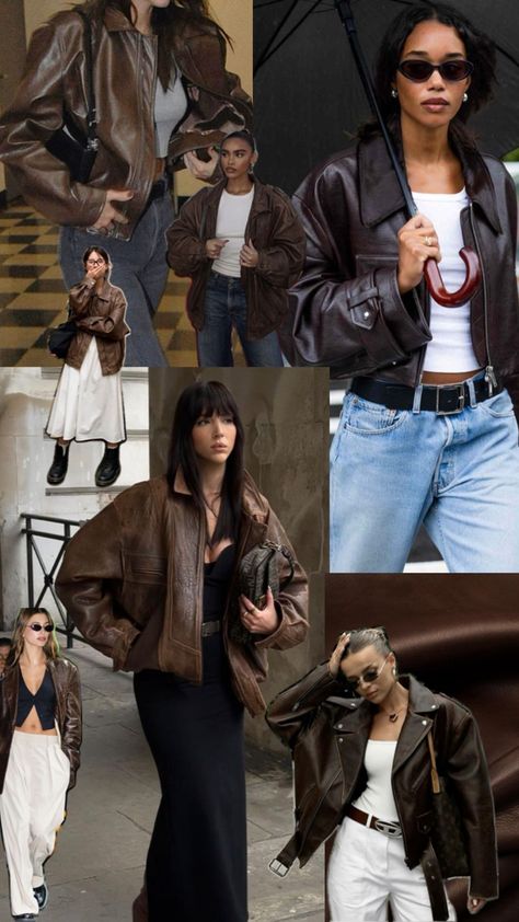 Leather Jacket Outfit Winter, Brown Leather Jacket Outfit, November Outfits, Winter Jacket Outfits, Outfit Inspo Casual, Cold Weather Outfits, Brown Leather Jacket, Casual Street Style, Lookbook Outfits