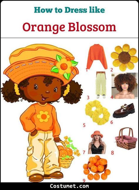 Orange Blossom Sweater, Orange Strawberry Shortcake Costume, Strawberry Shortcake Orange Blossom Costume Ideas, Strawberry Shortcake Trunk Or Treat, Orange Blossom Costume Ideas, Starberry Shortcake Characters Costume, Strawberry Shortcake Halloween Costume Group, Orange Blossom Strawberry Shortcake Costume, Diy Strawberry Shortcake Costume