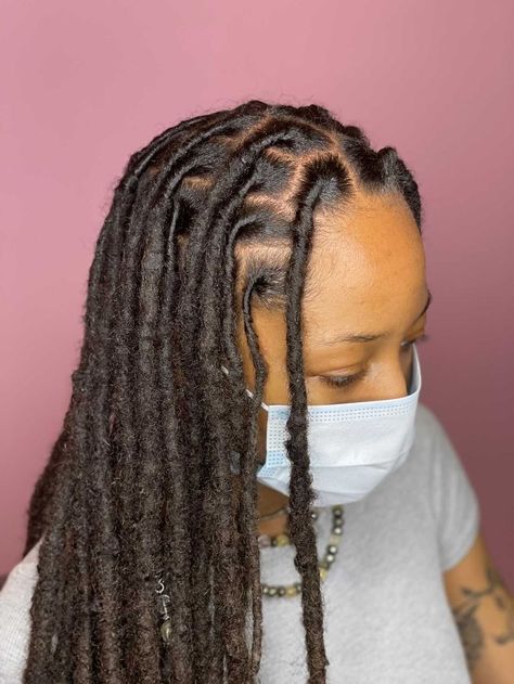 Thick Long Locs, Thick Locs Hairstyles For Women, Styles For Thick Locs, Short Thick Locs, Thick Locs Styles, Medium Size Locs Black Women, Thick Locs On Black Women, 50 Locs, Loc Sizes