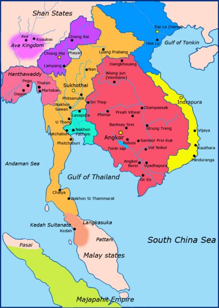 Sukhothai Thailand Map Tonle Sap, Lampang, Khmer Empire, Asia Map, Vientiane, Asian History, Ancient Maps, South China Sea, Historical Maps