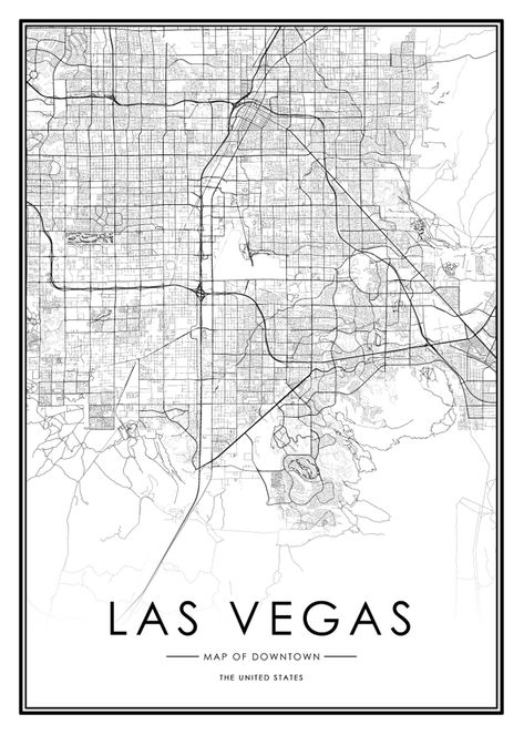 Las Vegas City Map United States White and Black Art Print by 23maps - X-Small Las Vegas Map, Las Vegas City, City Map, Black Art, Abstract Prints, Wall Prints, Las Vegas, White And Black, United States