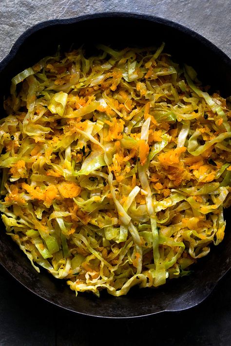 Sautéed Shredded Cabbage and Squash Recipe - NYT Cooking Shredded Squash, Cabbage Vegan, Socca Recipe, Sauteed Yellow Squash, Nyt Recipes, Cabbage Skillet, Cabbage Dishes, Squash Gratin, Eggplant Casserole