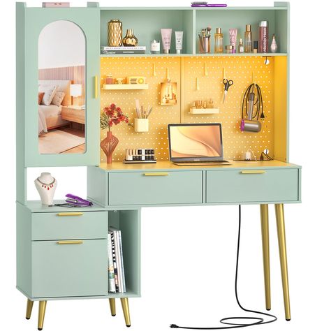 PRICES MAY VARY. 48 Makeup Vanity with Large Storage - The Armocity makeup vanity comes with adequate storage space, a total of 15-20 places for storage. Whether you’re preparing for the day or a fun night out, a bedroom vanity with storage is your best ally. It has multiple drawers, cubbies, and cabinets at your disposal, so you can conveniently reach for your primping tools at a moment’s notice. Paired with a multi-fold mirror, these vanities with drawers help complete your bedroom ensemble. B White Bedroom Vanity, Bedroom Vanity Desk, Mirrored Vanity Desk, Vanity Benches, Bedroom Dressing Table, Make Up Desk Vanity, Living Room Tv Stand, Bedroom Vanity, Drawer Shelves