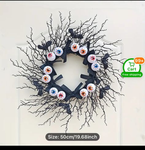 Fall Floral Decor, Floral Door Wreaths, Horror Party, Material Wreaths, Halloween Eyeballs, Red Geraniums, Twig Wreath, Hanging Wreath, Leaf Wreath